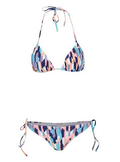 Costum de baie din 2 piese albastru Roxy Sporty cu model geometric Costum de baie din 2 piese albastru Roxy Sporty cu model geometric