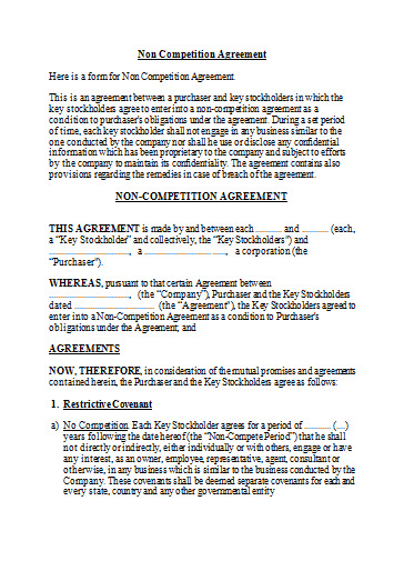 employee non compete agreement template