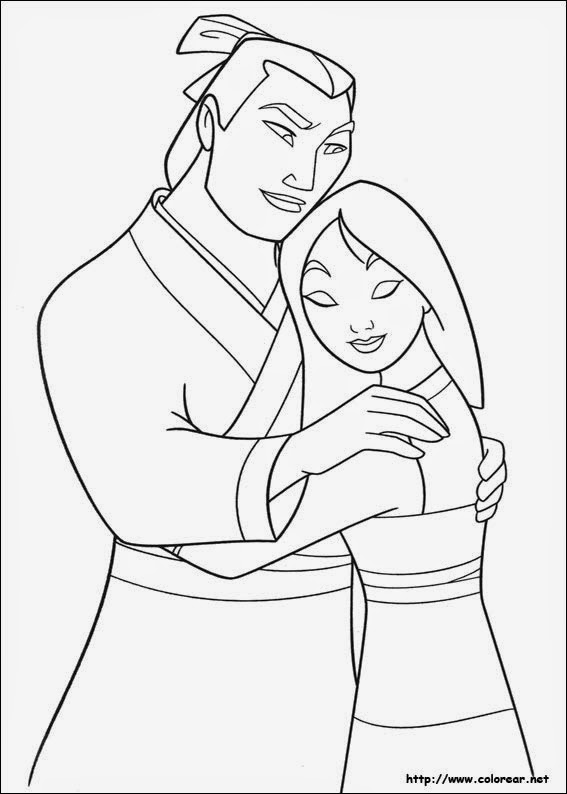 Cuentos infantiles: Mulán para colorear. Dibujos para imprimir.