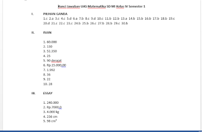 Soal yang kami bagikan ini hasil revisi terbaru tahun  Download Soal dan Kunci Jawaban Latihan UAS PAS Kelas 4 SD/MI Semester 1 Hasil Revisi Terbaru