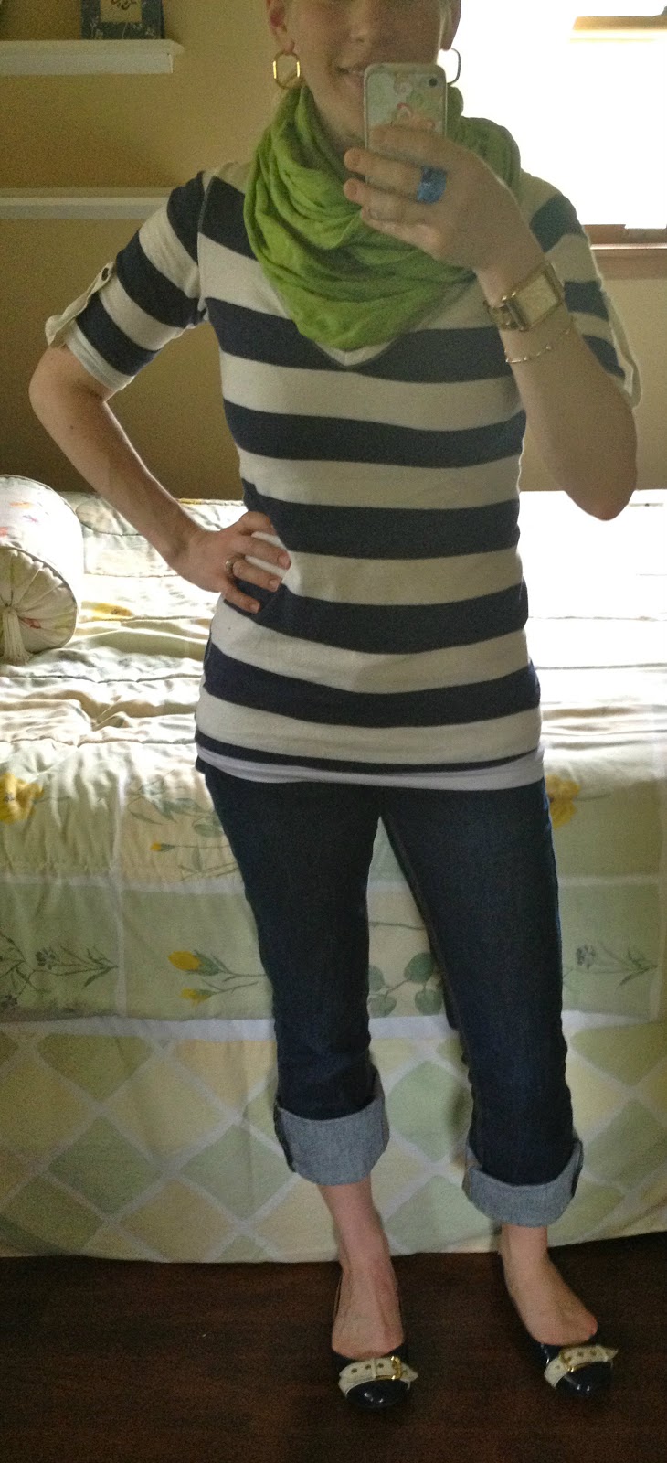 Navy Stripes and a Pop of Green
