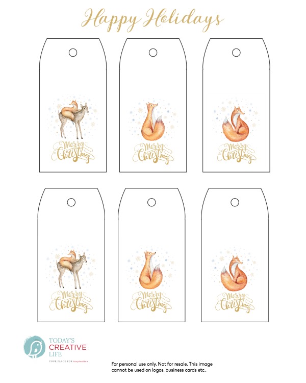 fox deer printable gift tags
