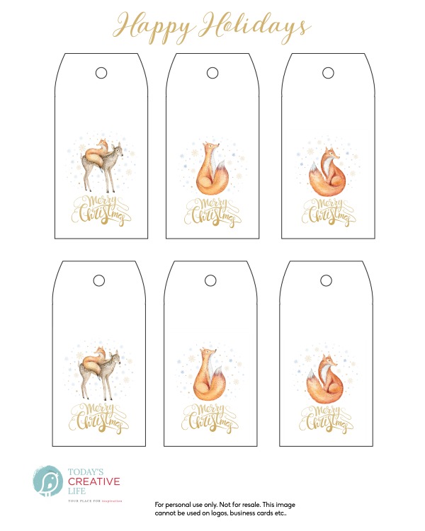 fox deer printable gift tags