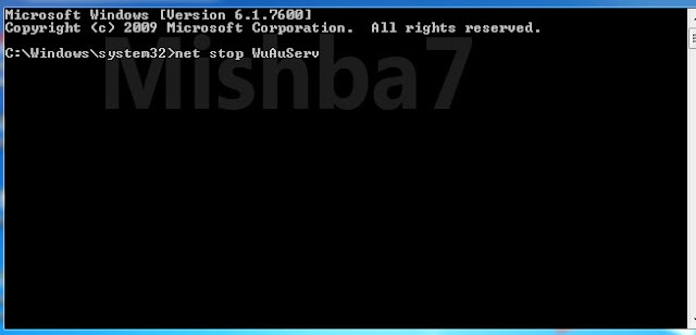 Screenshot tampilan Command Prompt beserta ketikkan net stop WuAuServ Screenshot tampilan Command Prompt beserta ketikkan net stop WuAuServ