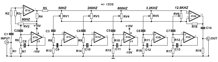 Circuit Schematic Equalizer 6 Channel TL074 - Electronic Circuit