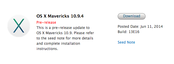 Mac OS X Mavericks 10.9.4 Beta 2 (Build 13E16)