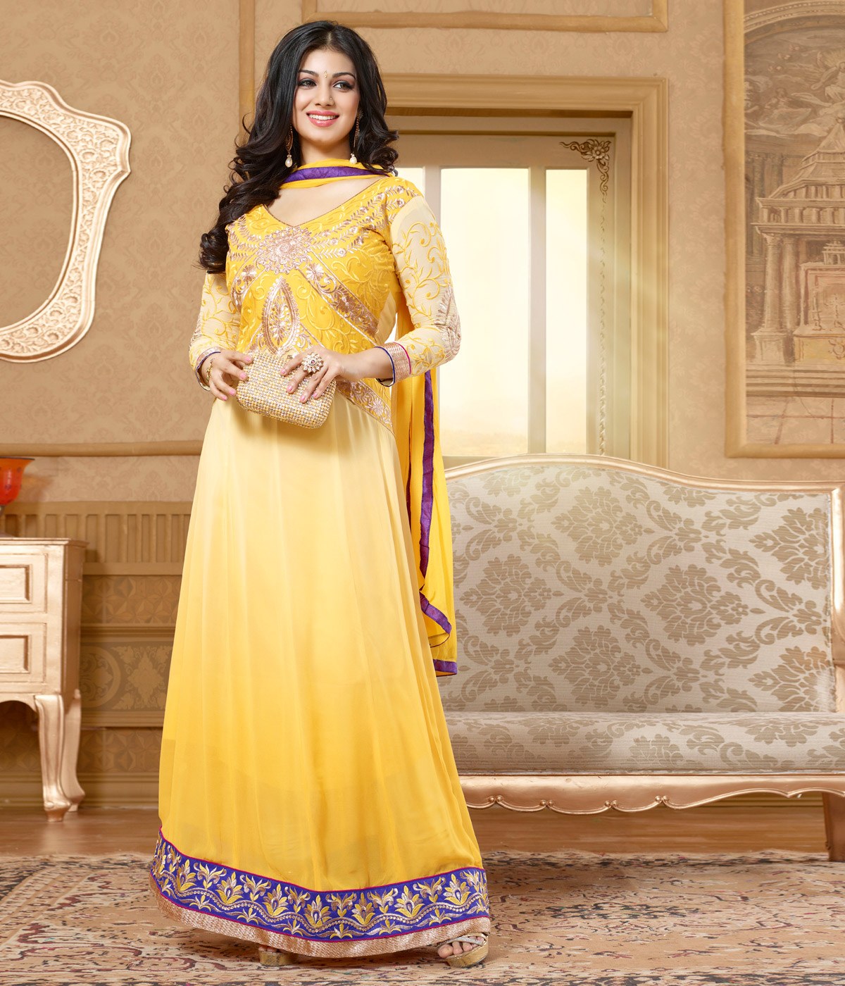 long frocks in yellow colour
