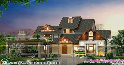 Modern+Traditional style sloping roof house - Kerala home design and