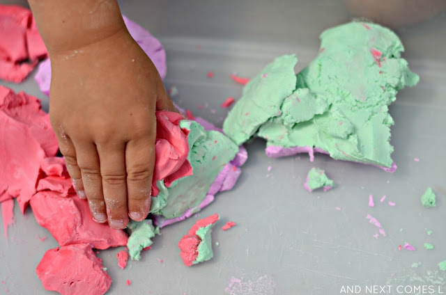 Sensory play idea for kids: soap foam dough recipe from And Next Comes L
