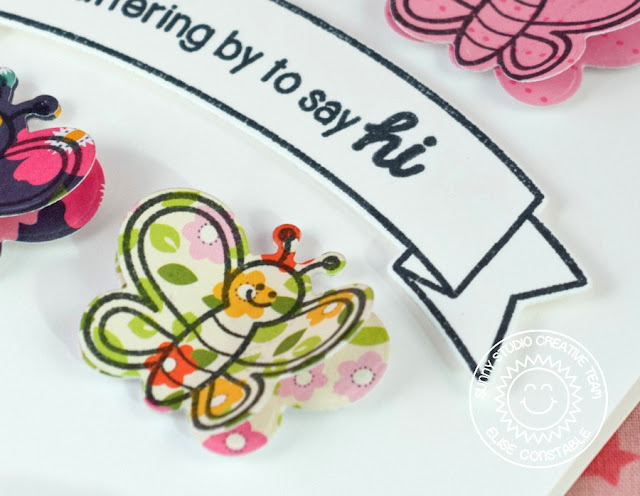 Sunny Studio Stamps:  Fluttering By To Say Hi Card by Elise Constable (using Backyard Bugs and Sunny Borders Stamp sets)