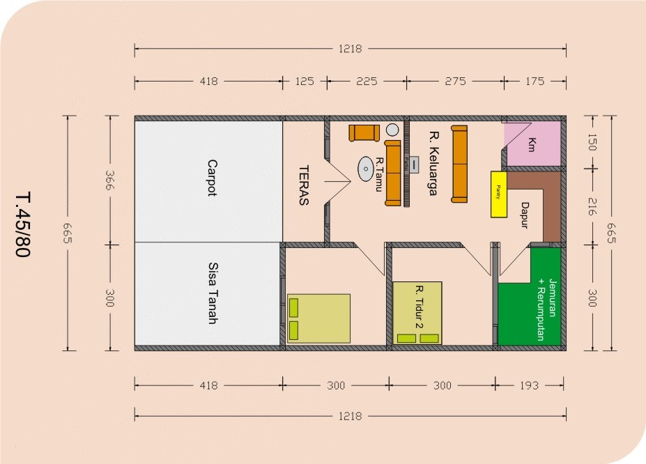 DOWNLOAD GAMBAR DENAH RUMAH TYPE-45 DAN UKURANNYA - freewaremini