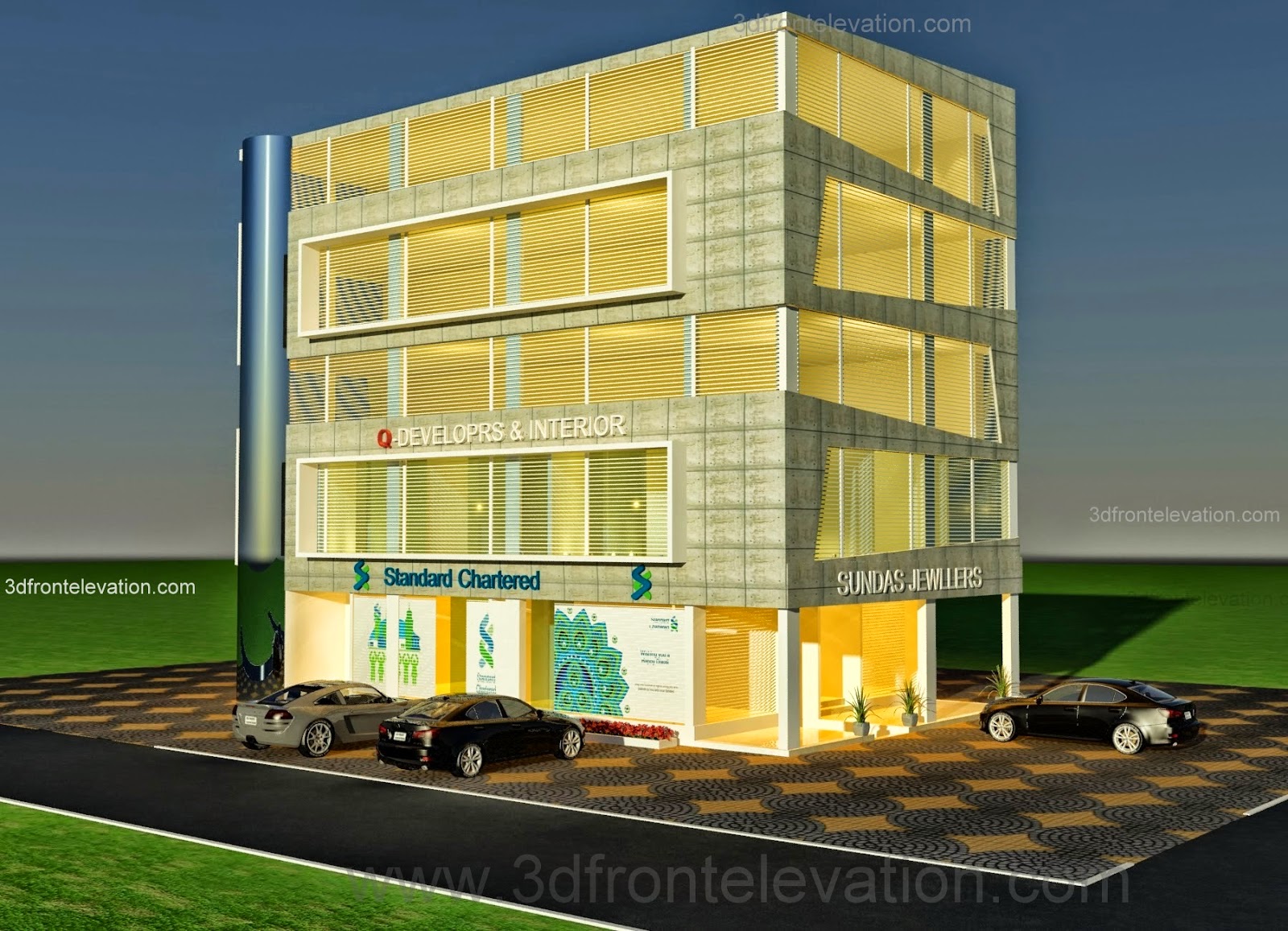 Corner Commercial Plaza & Offices + Shops Design in Sector C