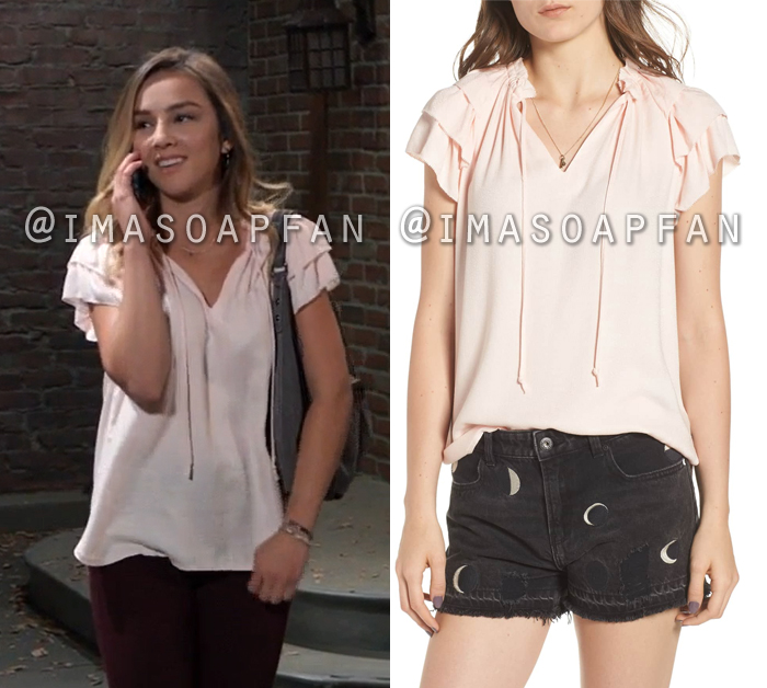Kristina Corinthos Davis, Lexi Ainsworth, Pink Tie-Neck Top with Tiered Ruffled Sleeves, General Hospital, GH