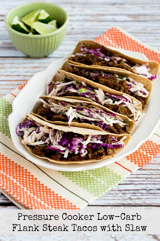 Pressure Cooker Low-Carb Flank Steak Tacos with Spicy Mexican Slaw