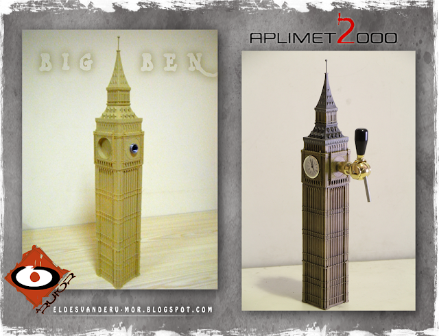 escultura de la torre de BIG BEN de Londres hecha por ªRU-MOR para APLIMET2000. Surtidor de cerveza.