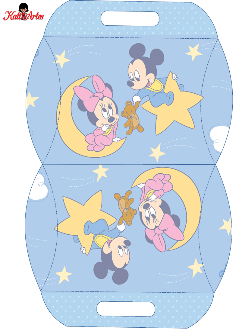 Mickey y Minnie Bebés: Cajas Almohada para Imprimir Gratis.