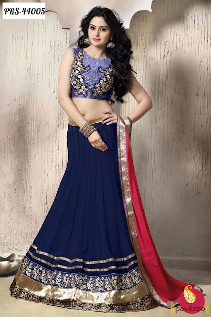 Navratri festival discount offer cobalt blue georgette lehenga  choli online shopping