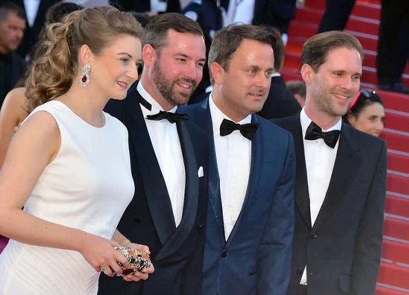 Princess Stephanie wore a white dress by Ralph Lauren at the opening night of Cannes Film Festival. The same dress had been worn by Crown Princess Victoria at Polar Music Prize ceremony in 2016