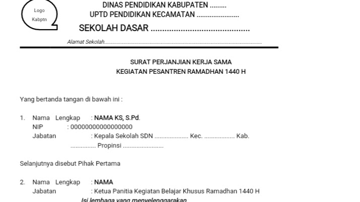 Contoh Mou Kerjasama Pesantren Ramadhan 1440 H