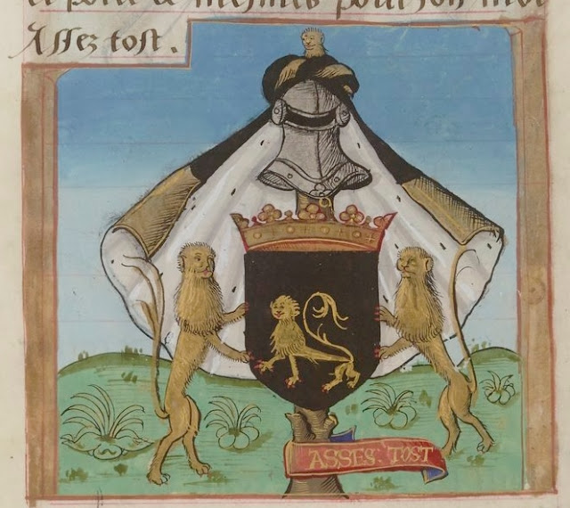 manuscrit Français 1437 : Armorial de la Table ronde (coll. de Gaston d'Orléans) Date d'édition : ~ 1490 - miniature folio 21v. (extrait) - Bibliothèque Nationale de France, Département des manuscrits - Paris