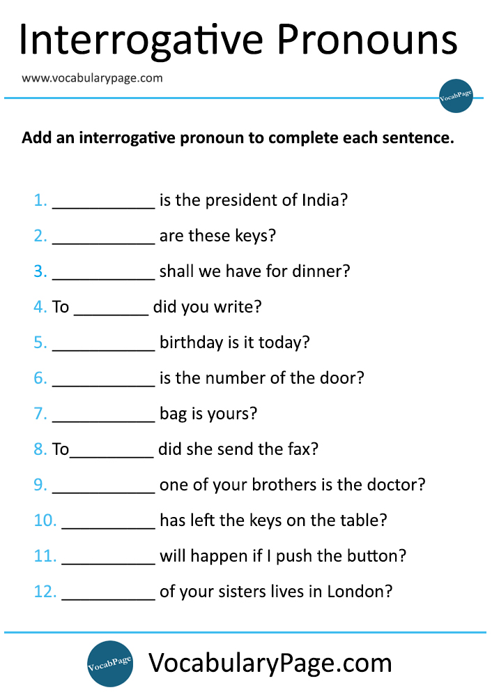 Interrogative Adjectives Worksheets For Grade 7