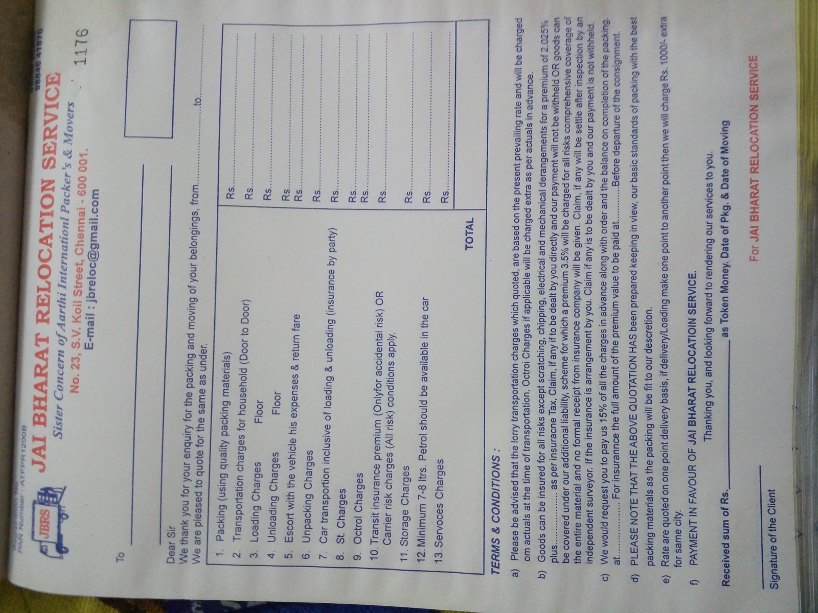 movers and packers bill