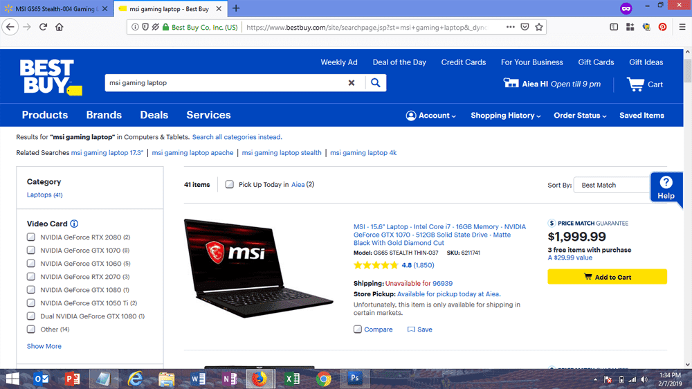 MSI GS65 STEALTH THIN-037 gaming laptop at BestBuy
