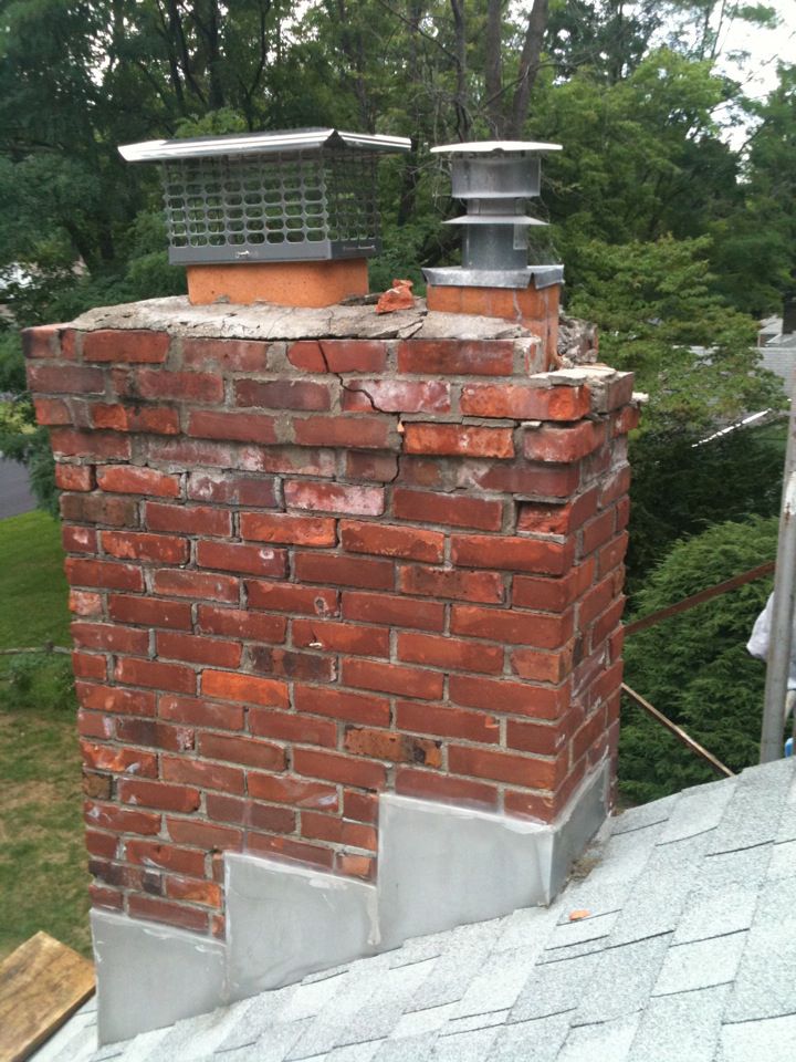 Hayner Masonry Brick Chimney Restoration (before and after)