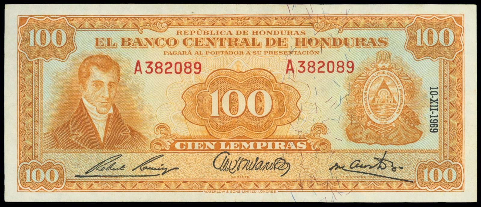 Honduras banknotes 100 Lempiras Jose Cecilio del Valle
