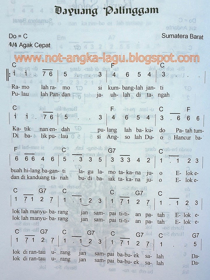 Not Angka Lagu Dayuang Palinggam - Kumpulan Not Angka Lagu