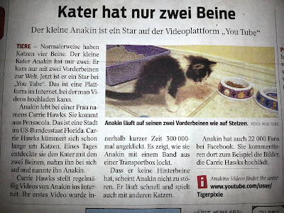 Anakin Two Legged Cat in a German Newspaper