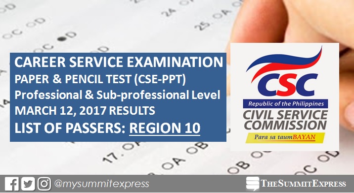 CSC outs March 2017 civil service exam results Region 10