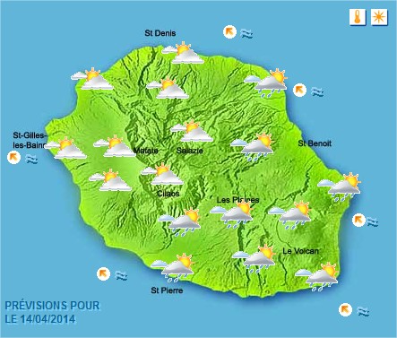 Prévisions météo Réunion pour le Lundi 14/04/14