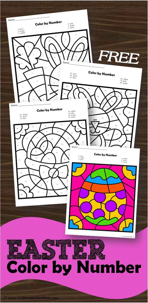 FREE Easter Color By Number Worksheets
