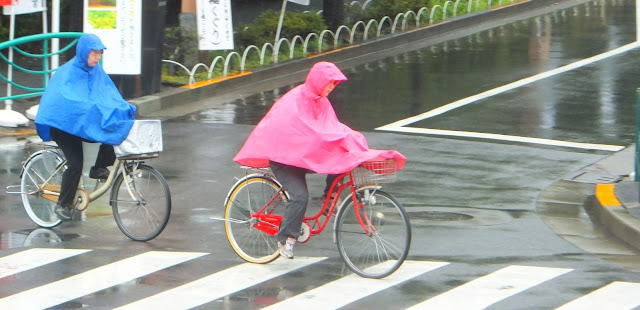 Cycling in ponchos in Tokyo