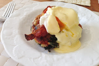 Bubble & Squeak Cakes with Smoky Bacon, Poached Eggs and Hollandaise Sauce