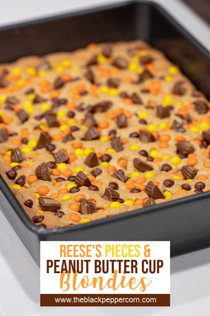 Reese's pieces and peanut butter cup blondies recipe.
