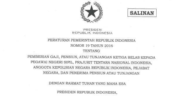 Inilah PP Gaji 13 dan Gaji 14 Tahun 2016 - KEMENAG TANJAB BARAT