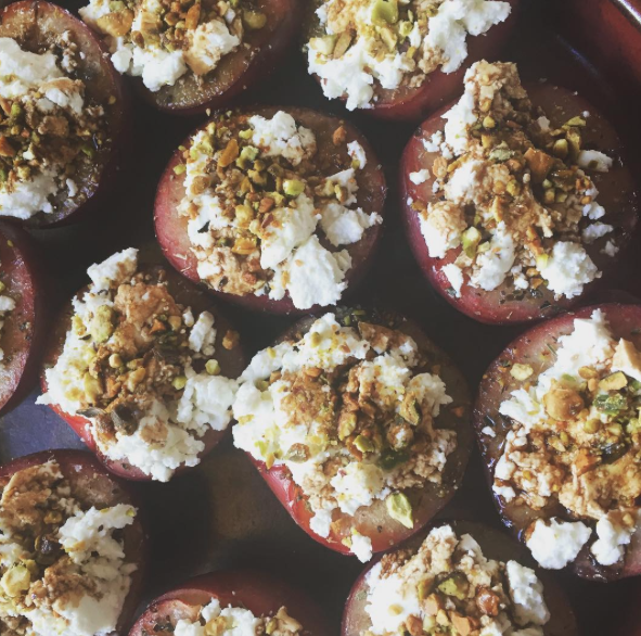 Obtainable Table Baked Plums Stuffed with Goat Cheese