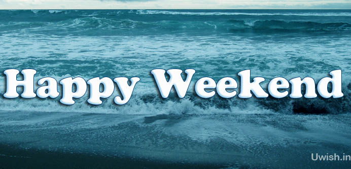Happy Weekend e greeting cards and wishes in beach.