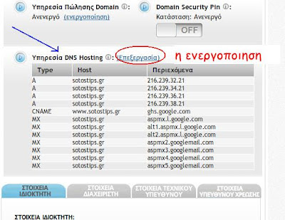 Control Panel Papaki.gr, ενεργοποίηση DNS Hosting