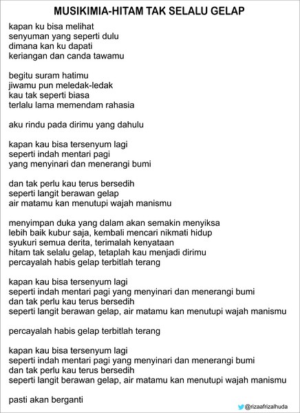Lirik Lagu Musikimia Hitam Tak Selalu Gelap G c d am c d. lirik lagu musikimia hitam tak