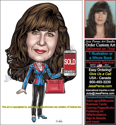 Real Estate Agent Holding Phone Cartoon Ad