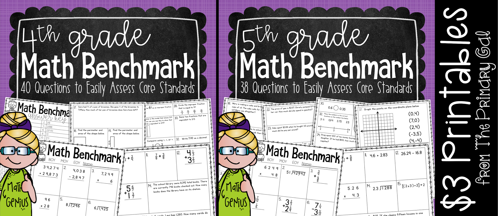 How do you use math benchmark assessments? Tracking abilities and identifying growth or trouble areas is essential in making sure you're targeting your instruction properly. Utilizing these assessments 3 times a year, gives you a great tool in tracking your students progress & getting ready for standardized testing or helping students receive RTI instruction. Your upper elementary students will be able to show their proficiency in an area and show you immediate feedback on instruction. {test, printable}