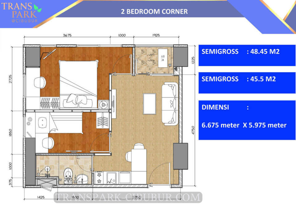 Denah Tipe 2 Bedroom Corner Apartemen TransPark Cibubur Denah Tipe 2 Bedroom Corner Apartemen TransPark Cibubur