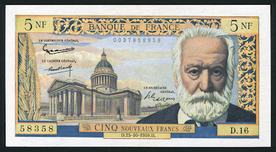 Bank France money New Euro Francs Hugo banknote bill