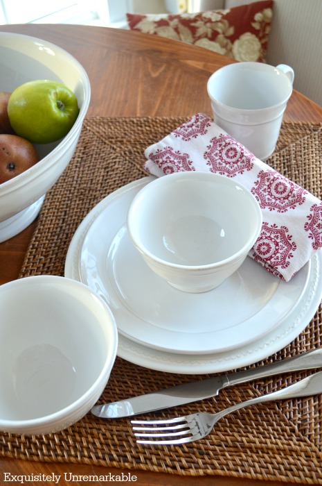Pottery Barn White Dinnerware on a table