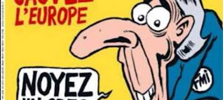 ΕΝΑ ΠΡΟΒΟΚΑΤΟΡΙΚΟ ΕΞΩΦΥΛΛΟ -Charlie Hebdo: Σώστε την Ευρώπη - Πνίξτε έναν Ελληνα [εικόνα]  