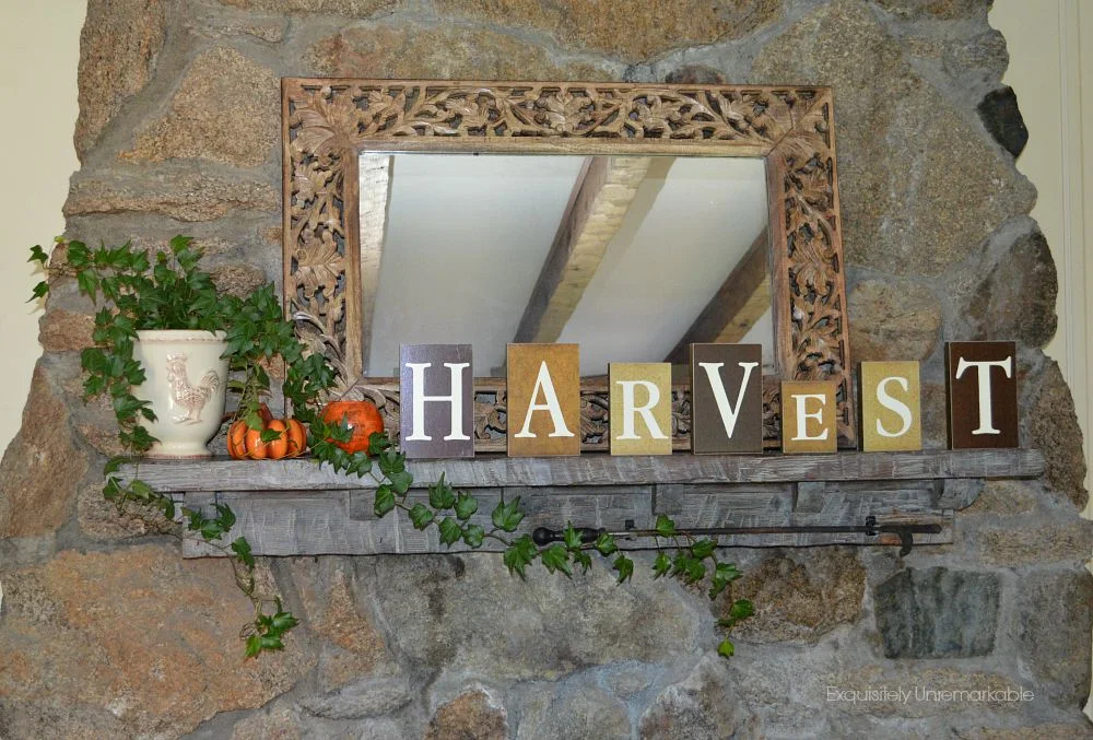 Fall Mantel with wooden harvest letters