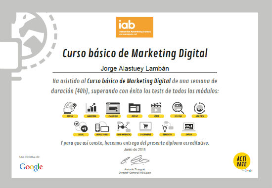 certificacion / diploma de Google por curso de marketing digital 